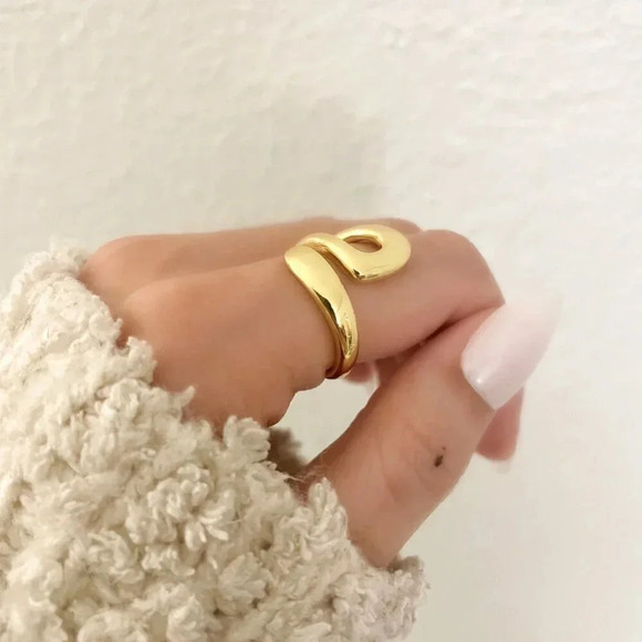 925 Sterling Silver Chunky Ring Gold Wrap Ring Large Ring Statement Ring - Picture 5 of 7